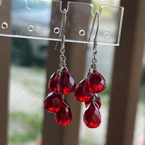 Elegant Red Drop Earrings. Sterling Steel